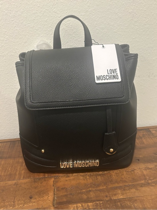 Love Moschino Handbags - Love Moschino Black Pebbled Leather Backpack with Gold Logo